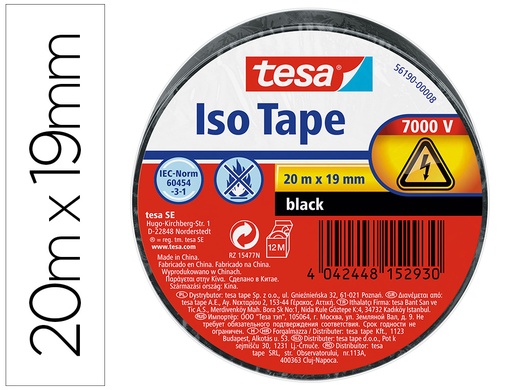 [160535] Cinta adhesiva aislante tesa 20 mt x 19 mm color negro