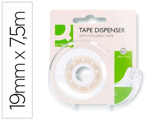 [153358] Cinta adhesiva q-connect invisible 7,5 mt x 19 mm con portarrollo en blister
