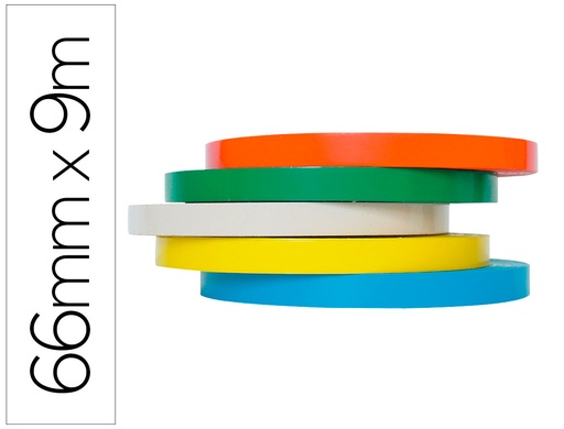 [80168] Cinta adhesiva q-connect 66 mt x 9 mm para cerrar bolsas pack 6 unidades colores surtidos