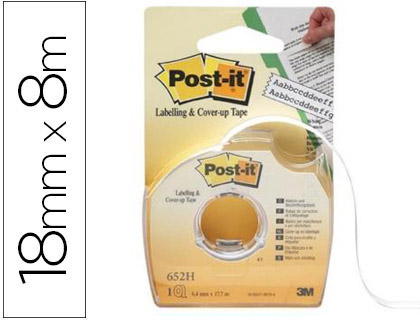 [29423] Cinta adhesiva post-it para ocultar y etiquetar 2 lineas 18 mt x 8 mm en portarrollo
