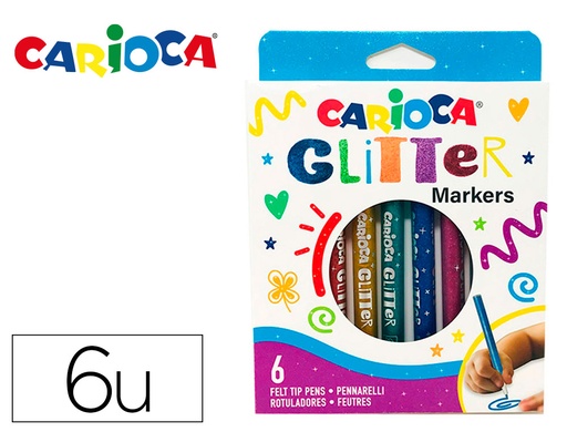 [165378] Rotulador carioca glitter purpurina punta 1 mm caja de 6 unidades colores surtidos