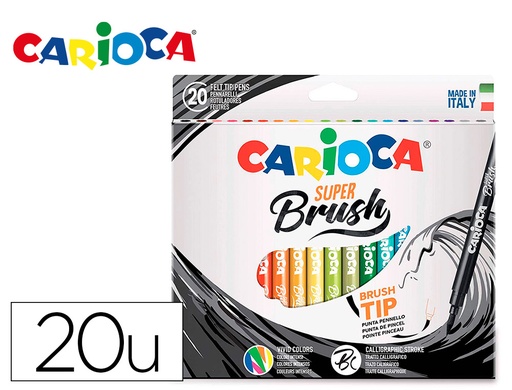 [165375] Rotulador carioca punta de pincel lavable caja de 20 unidades colores surtidos