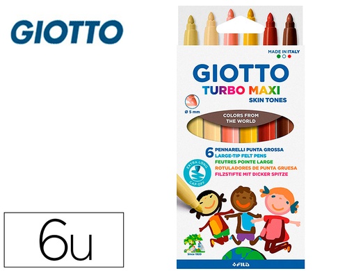 [162500] Rotulador giotto turbo maxi skin tones lavable punta bloqueada caja de 6 colores surtidos