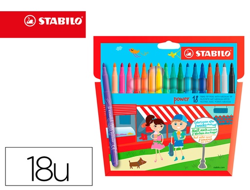 [79639] Rotulador escolar stabilo powe r caja de 18 unidades colores surtidos