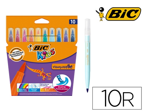 [77920] Rotulador bic kids visaquarelle estuche de 10 colores punta pincel tinta base de agua