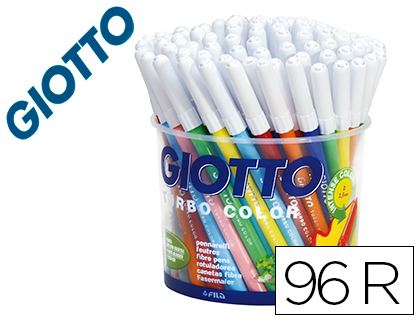[59117] Rotulador giotto turbo color bote de 96 unidades 12 colorespor 8 unidades de cada color lavables con punta bloqueada