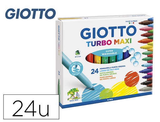 [28842] Rotulador giotto turbo maxi caja de 24 colores lavables con punta bloqueada