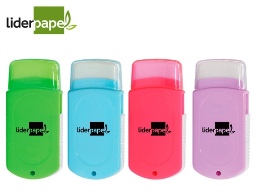 [11450] Goma de borrar liderpapel rectangular con protector plastico sacapuntas 2 usos y cepillo colores surtidos