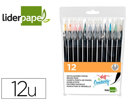 [9922] Rotulador liderpapel punta pincel extra suave bolsa de 12 unidades colores surtidos