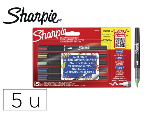 [171029] Rotulador sharpie acrylic punta pincel blister de 5 unidades colores surtidos
