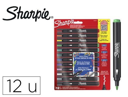 [171028] Rotulador sharpie acrylic punta redonda blister de 12 unidades colores surtidos