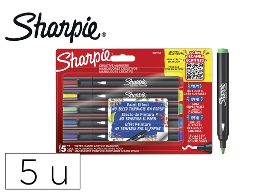 [171027] Rotulador sharpie acrylic punta redonda blister de 5 unidades colores surtidos