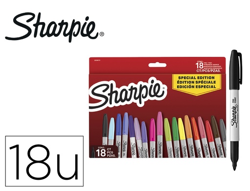 [171018] Rotulador sharpie permanente fino pack vuelta al cole pez blister de 18 unidades colores surtidos