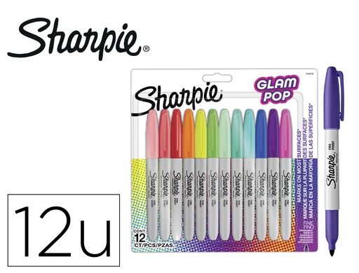 [171017] Rotulador sharpie permanente fino glam pop blister de 12 unidades colores surtidos