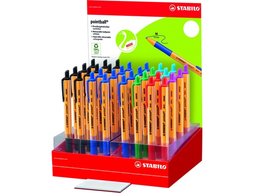 [170895] Boligrafo stabilo pointball retractil tinta aceite trazo 0,5 mm expositor de 32 unidades colores surtidos