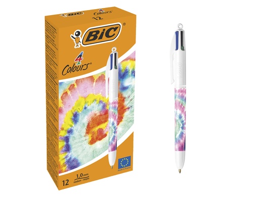 [170831] Boligrafo bic cuatro colores tiedye pastel punta de 1 mm caja de 12 unidades