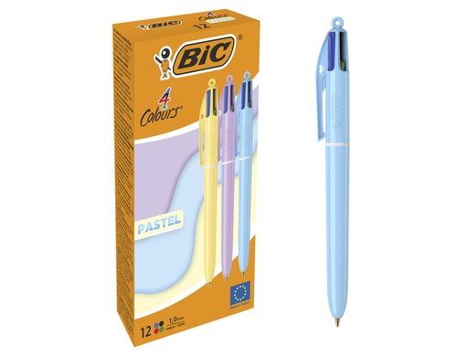 [170829] Boligrafo bic cuatro colores pastel punta de 1 mm caja de 12 unidades colores surtidos