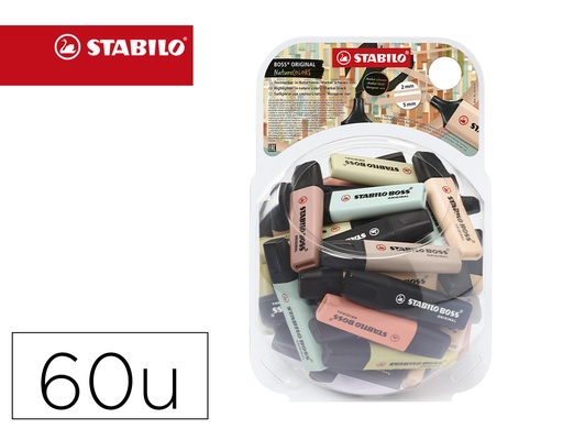 [169644] Rotulador stabilo boss pastel fluorescente 70 nature colors bombonera de 60 unidades colores surtidos