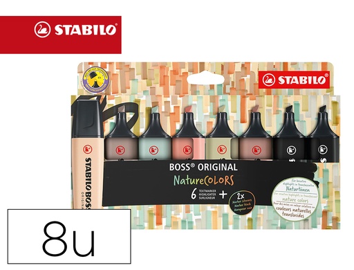 [169641] Rotulador stabilo boss pastel fluorescente 70 nature colors estuche de 8 unidades colores surtidos