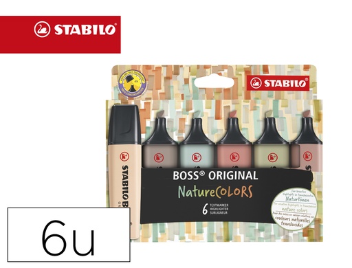 [169640] Rotulador stabilo boss pastel fluorescente 70 nature colors estuche de 6 unidades colores surtidos