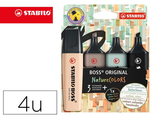 [169639] Rotulador stabilo boss pastel fluorescente 70 nature colors estuche de 4 unidades colores surtidos