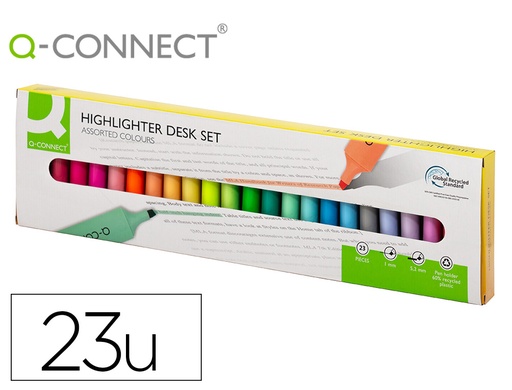 [169358] Rotulador q-connect fluorescente punta biselada estuche de sobremesa 23 unidades colores surtidos