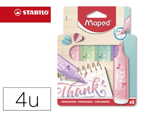 [167932] Rotulador maped fluorescente pastel flex blister de 4 unidades colores surtidos