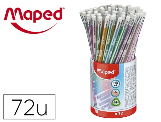 [167931] Lapices de grafito maped plastico glitter deco hb con goma 72 colores surtidos