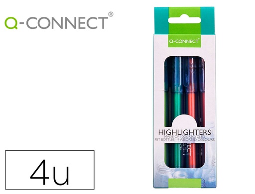 [167199] Rotulador q-connect fluorescente punta biselada fabricado pet reciclado caja de 4 unidades colores surtidos