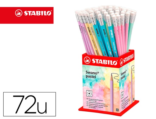 [166245] Lapices de grafito con goma stabilo swano mina 2,2 mm dureza hb expositor de 72 unidades colores pasteles