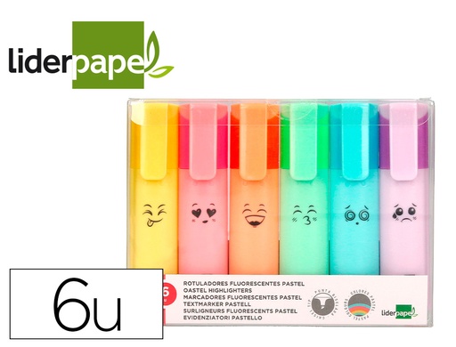 [166159] Rotulador liderpapel fluorescente pastel punta biselada estuche de 6 unidades colores surtidos