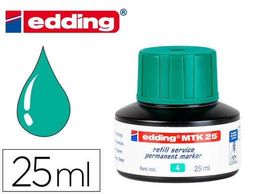 [166018] Tinta rotulador edding mtk25 con sistema capilar color verde bote 25 ml