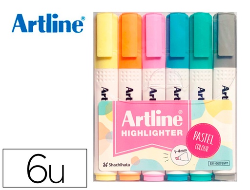 [165843] Rotulador artline fluorescente ek-660 colores pastel bolsa de 6 unidades colores surtidos