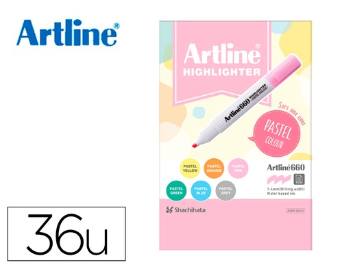 [165842] Rotulador artline fluorescente ek-660 colores pastel expositor de 36 unidades colores surtidos