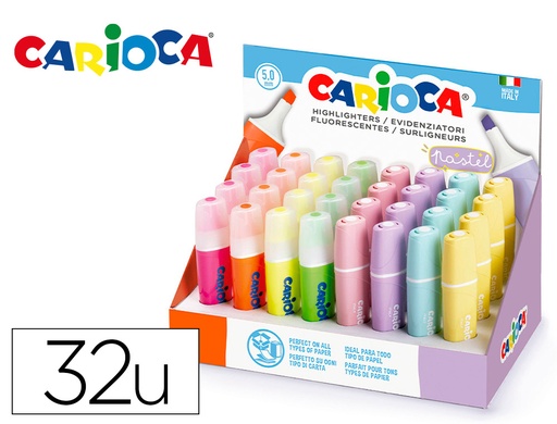 [165384] Rotulador carioca fluorescente color pastel expositor de 32 unidades colores surtidos