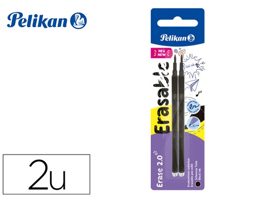 [165307] Recambio roller pelikan erase 2.0 color negro blister de 2 unidades