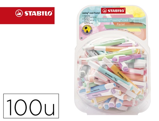 [165049] Rotulador stabilo fluorescente fino swing cool pastel bombonera de 100 unidades colores surtidos