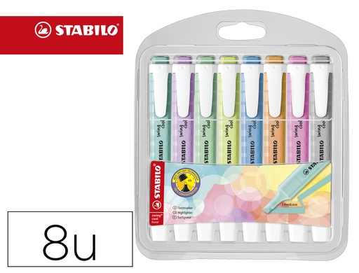 [165047] Rotulador stabilo fluorescente fino swing cool pastel estuche de 8 unidades colores surtidos