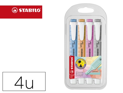 [165046] Rotulador stabilo fluorescente fino swing cool pastel estuche de 4 unidades colores surtidos