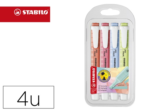 [165026] Rotulador stabilo fluorescente fino swing cool pastel estuche de 4 unidades colores surtidos