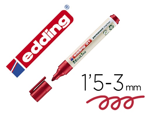 [164495] Rotulador edding 21 marcador permanente ecoline 90% reciclado color rojo punta redonda 1,5-3 mm recargable