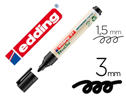 [164494] Rotulador edding 21 marcador permanente ecoline 90% reciclado color negro punta redonda 1,5-3 mm recargable