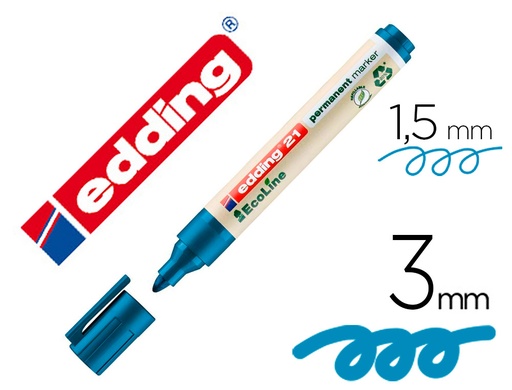 [164493] Rotulador edding 21 marcador permanente ecoline 90% reciclado color azul punta redonda 1,5-3 mm recargable
