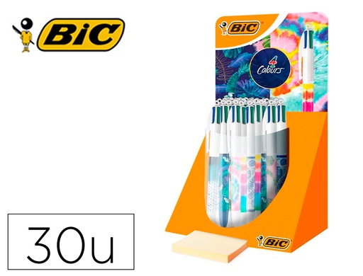 [164340] Boligrafo bic cuatro colores decorados punta de 1 mm expositor de 30 unidades
