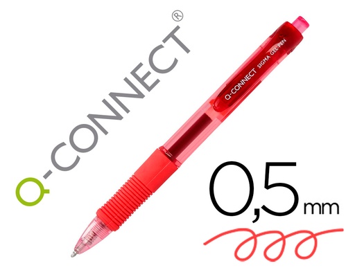 [164173] Boligrafo q-connect sigma retractil con sujecion de caucho tinta gel 0,5 mm color rojo