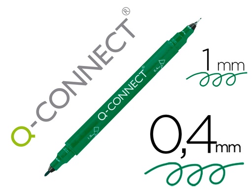 [164171] Rotulador q-connect marcador permanente doble punta color verde 0,4 mm y 1 mm