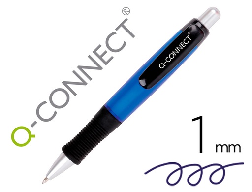 [164167] Boligrafo q-connect premium retractil con sujecion de caucho color azul punta 1 mm