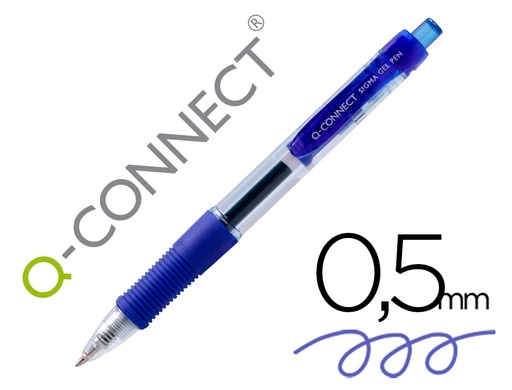 [163897] Boligrafo q-connect sigma retractil con sujecion de caucho tinta gel 0,5 mm color azul