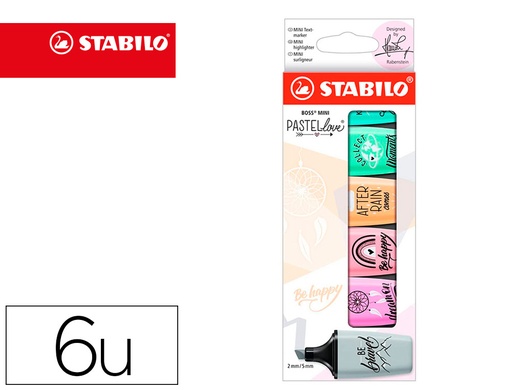 [163641] Rotulador stabilo boss mini pastel love estuche de 6 unidades colores surtidos