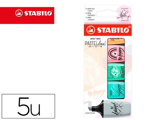 [163640] Rotulador stabilo boss mini pastel love estuche de 5 unidades colores surtidos